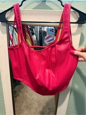 Sincerely Jules Bright Pink Faux Leather Corset Top